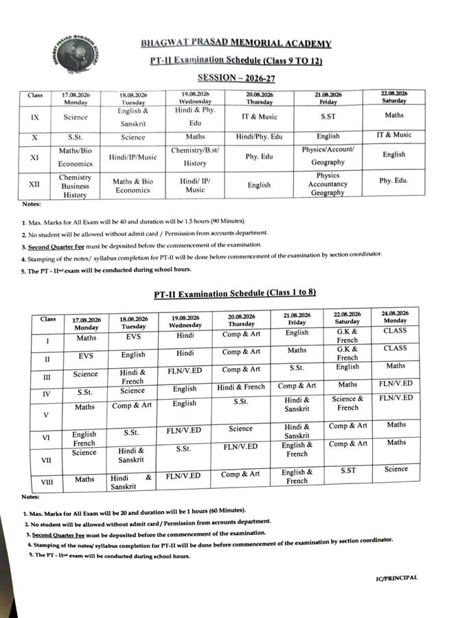 PT-2 DATE SHEET 2026-27